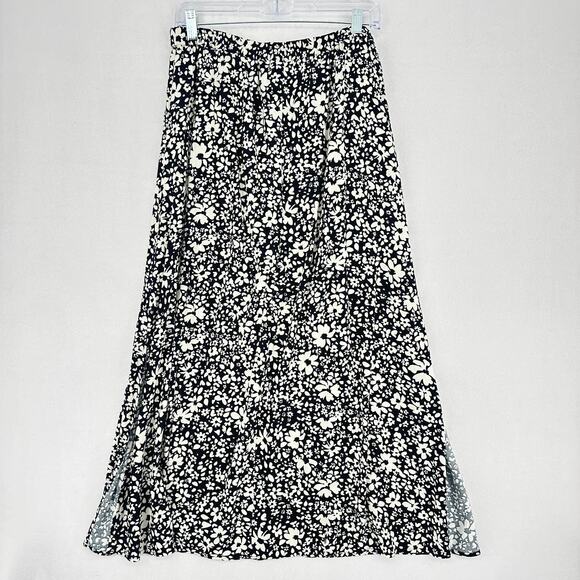 Vero Moda Maxi Slit Skirt Women L Black White Floral Print with Pockets - Picture 2 of 14